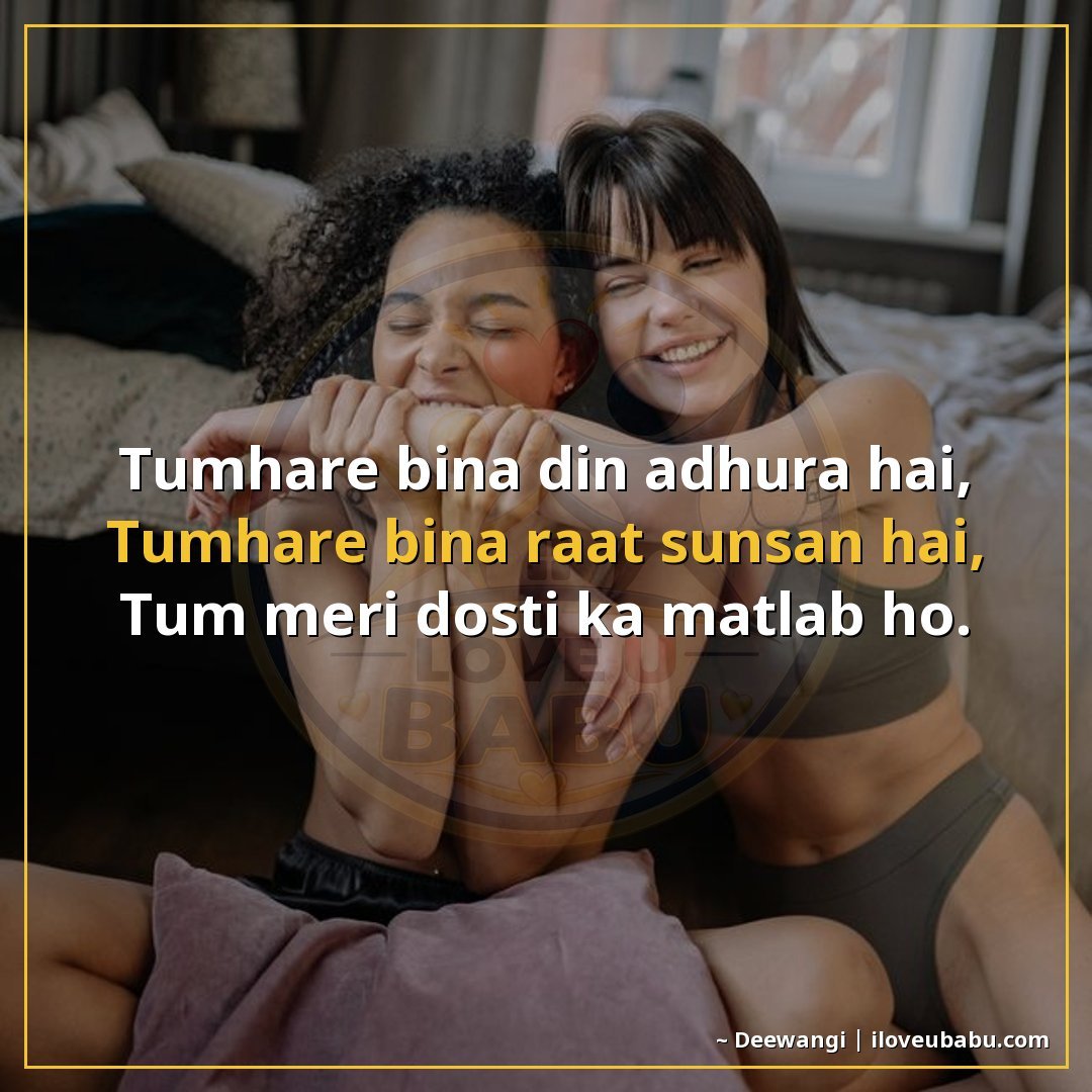25+ Best Friendship Shayari In Hindi | True Friends Forever 14 तुम्हारे बिना दिन अधूरा है,
तुम्हारे बिना रात सुनसान है,
तुम