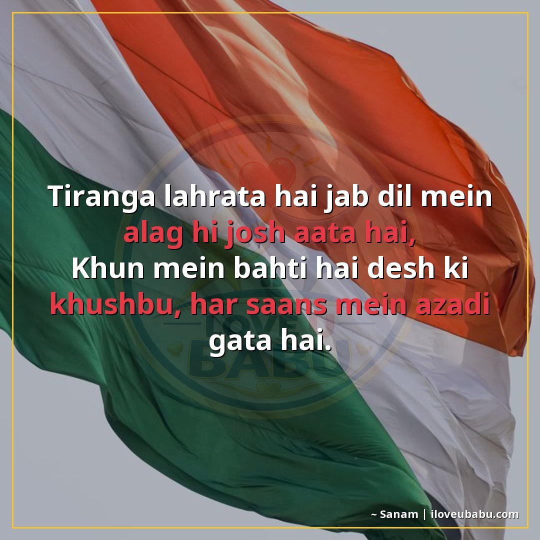 तिरंगा लहराता है जब दिल में अलग ही जोश आता है,
खून में बहती 