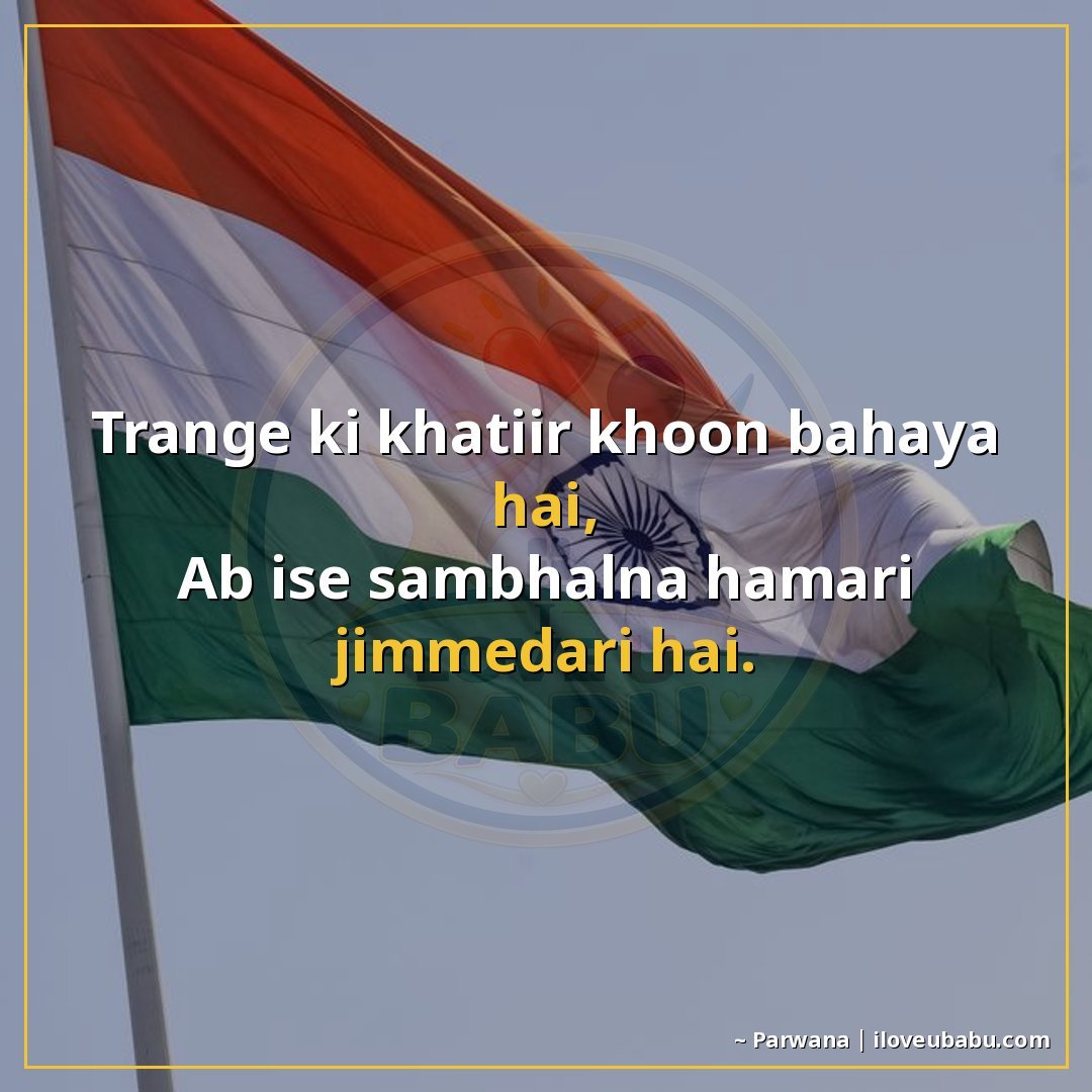 तिरंगे की खातिर खून बहाया है,
अब इसे संभालना हमारी जिम्मेदार