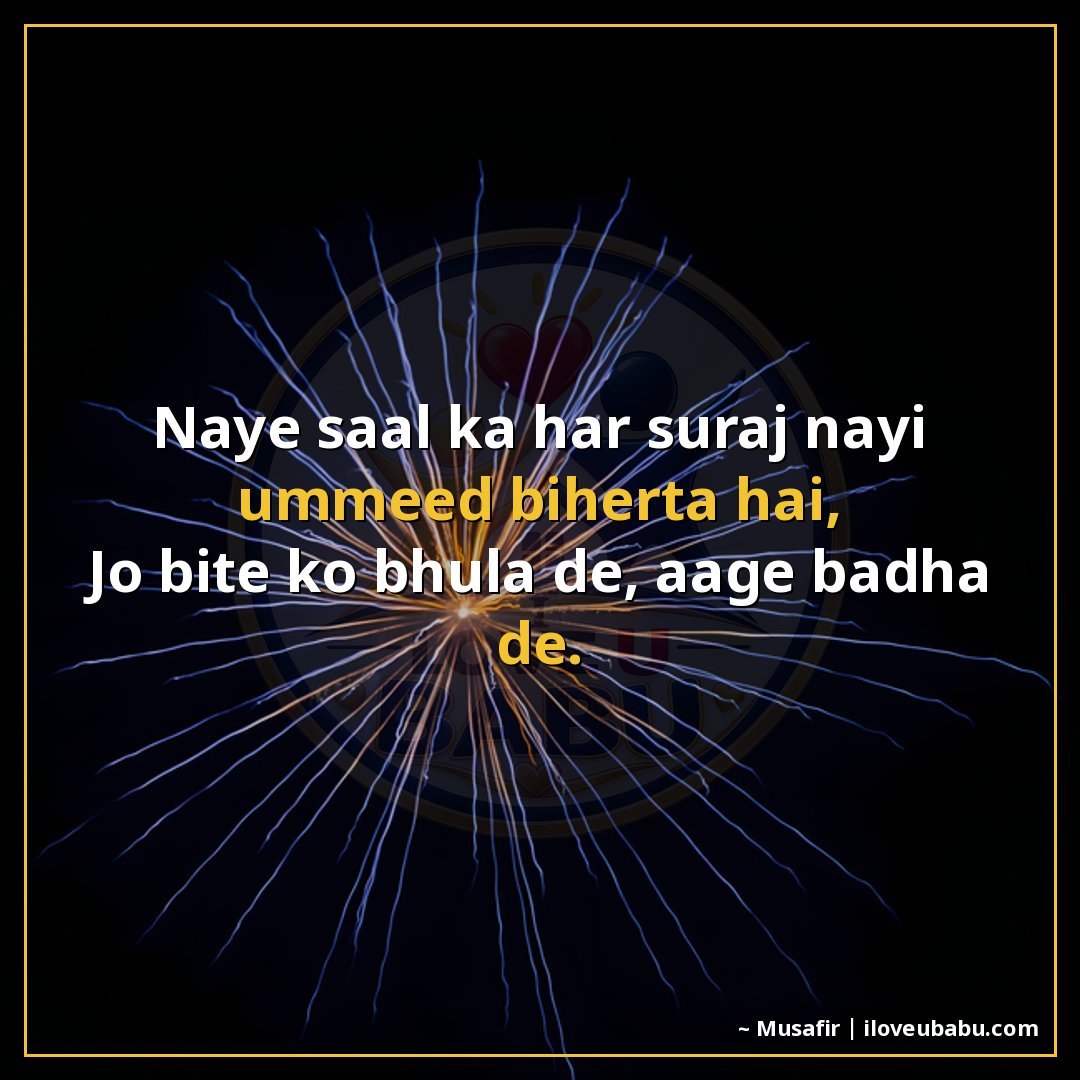25+ Best New Year Shayari In Hindi For Fresh Beginnings & Happiness 16 नए साल का हर सूरज नई उम्मीद बिखेरता है,
जो बीते को भूला दे,