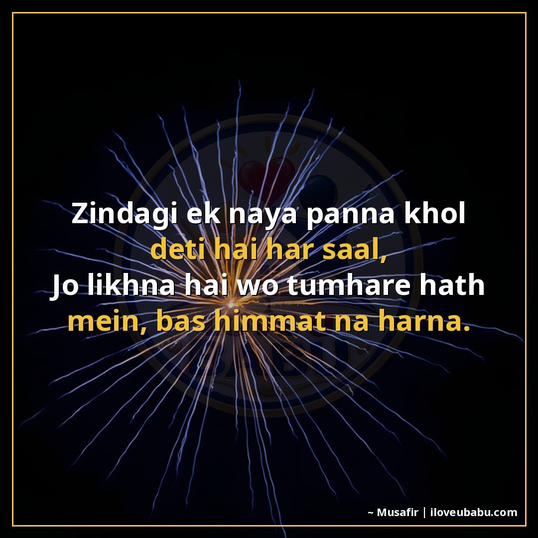 25+ Best New Year Shayari In Hindi – Wishes For Fresh Starts & Happiness 16 जिंदगी एक नया पन्ना खोल देती है हर साल,
जो लिखना है वो तुम्ह