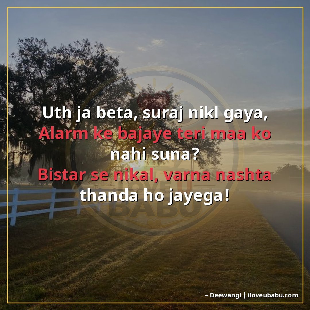 25+ Funny Good Morning Shayari In Hindi That'll Make Them Laugh Instead Of Groan 3 उठ जा बेटा, सूरज निकल गया,
अलार्म के बजाय तेरी माँ को नहीं स