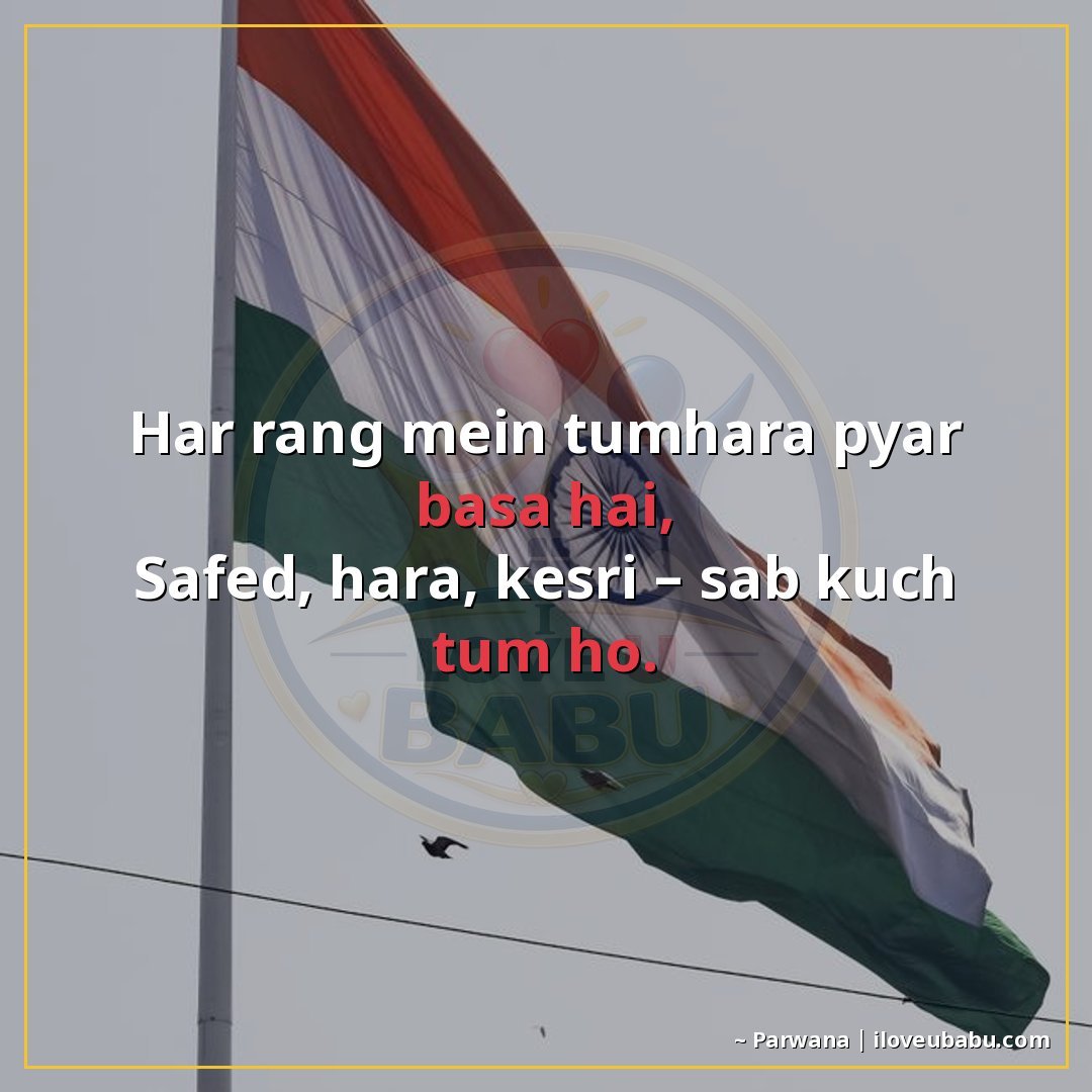 25+ Best Independence Day Shayari For Your Boyfriend/Girlfriend In Hindi – Proud Love & Freedom 9 हर रंग में तुम्हारा प्यार बसा है,
सफ़ेद, हरा, केसरी – सब कुछ