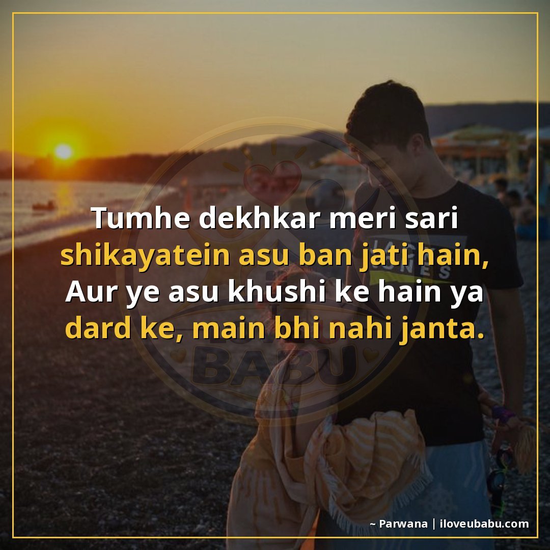 25+ Heartfelt Love Shayari In Hindi – When Your Heart Has Too Much To Say 22 तुम्हें देखकर मेरी सारी शिकायतें आँसू बन जाती हैं,
और ये आँस